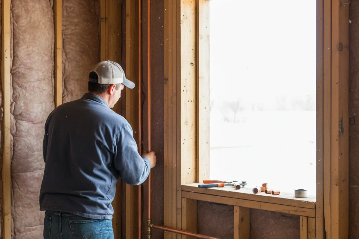 Licensed plumber running new copper supply lines in a Northbridge home